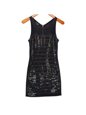 Bebe Mini Bodycon Sequin Dress Black Sleeveless Back Zip Cocktail Size S